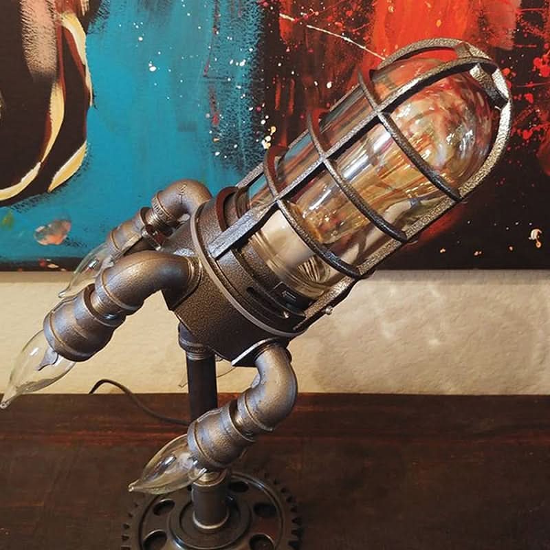 | Steampunk-Rakete Tischlampe mit Flammenlicht