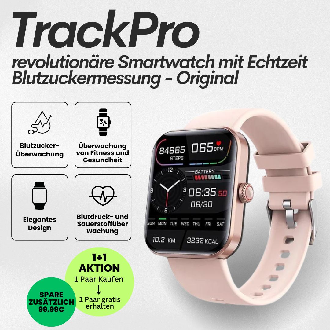 TrackPro Fitness-Smartwatch – Herzfrequenz, Schlaf & Aktivität – 1+1 Aktion