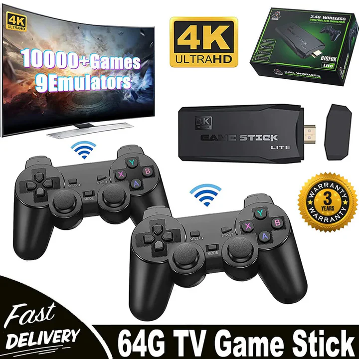 | HDMI 4K TV Spielstick Konsole | 64GB mit über 20.000 Retro-Spielen & 2 kabellosen Gamepads