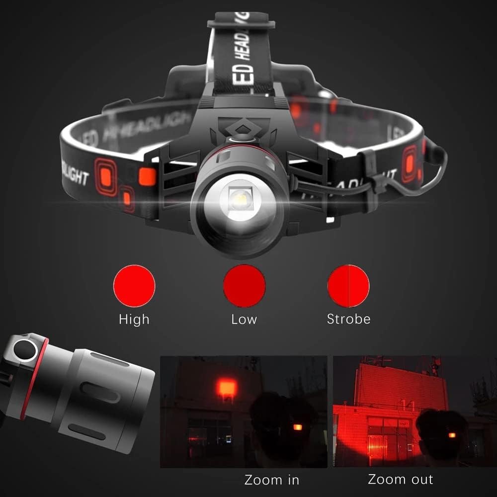 | Wiederaufladbare LED Stirnlampe mit Weiß-, Rot- und Grünlicht – Leistungsstarke Kopflampe mit USB und Akku