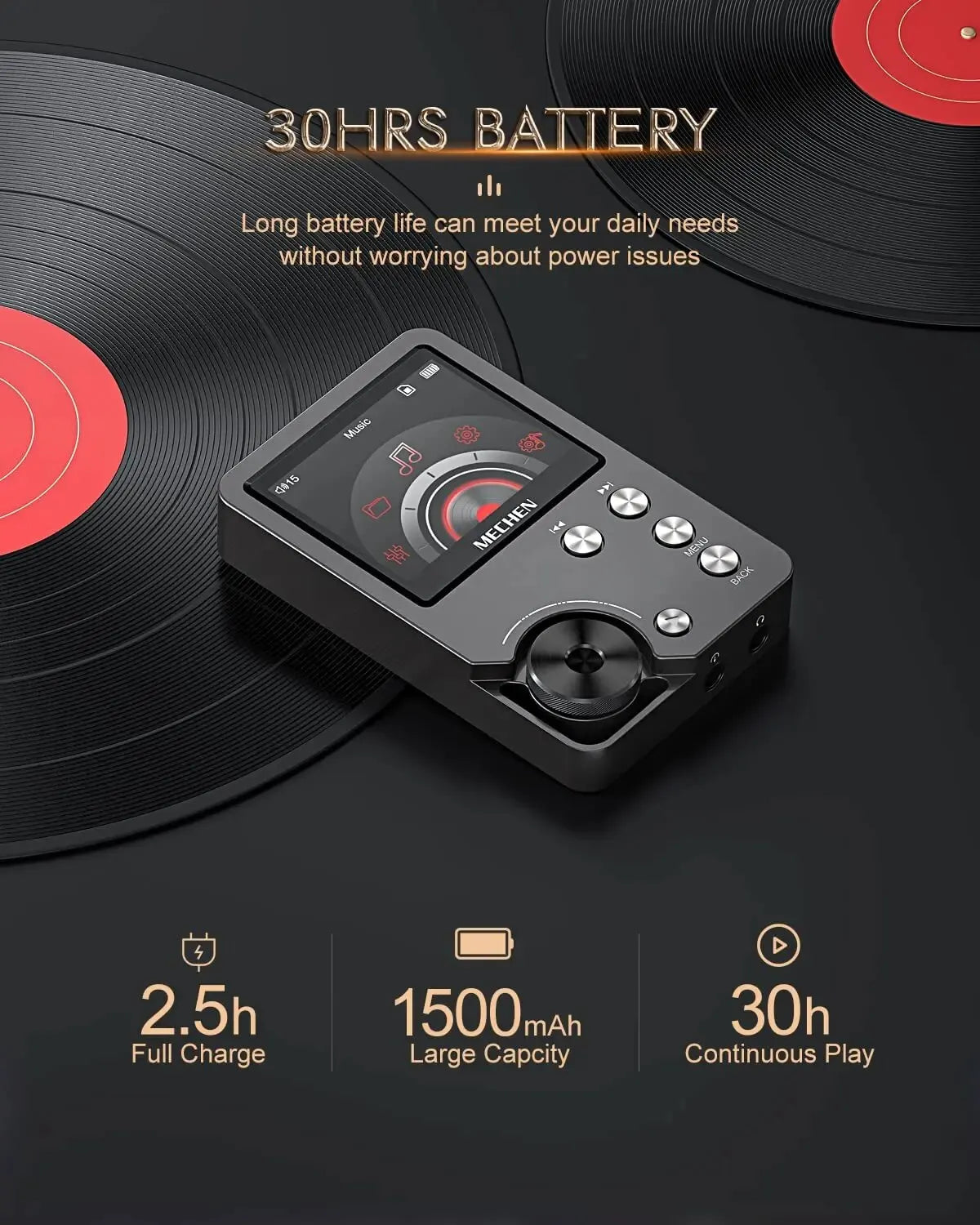 | HiFi MP3 Player MECHEN-M30 – Premium verlustfreies Audio mit 64GB Speicherkarte, unterstützt bis zu 256GB