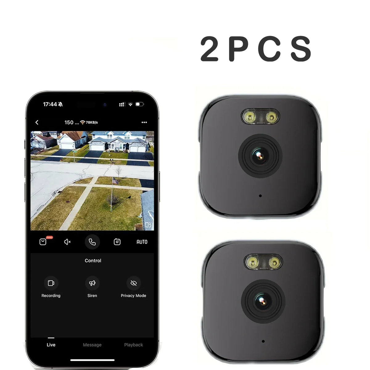 Fenster-Sicherheitskamera 3MP 2K, Dual-Band WLAN, Farbnachtsicht, 2er-Pack