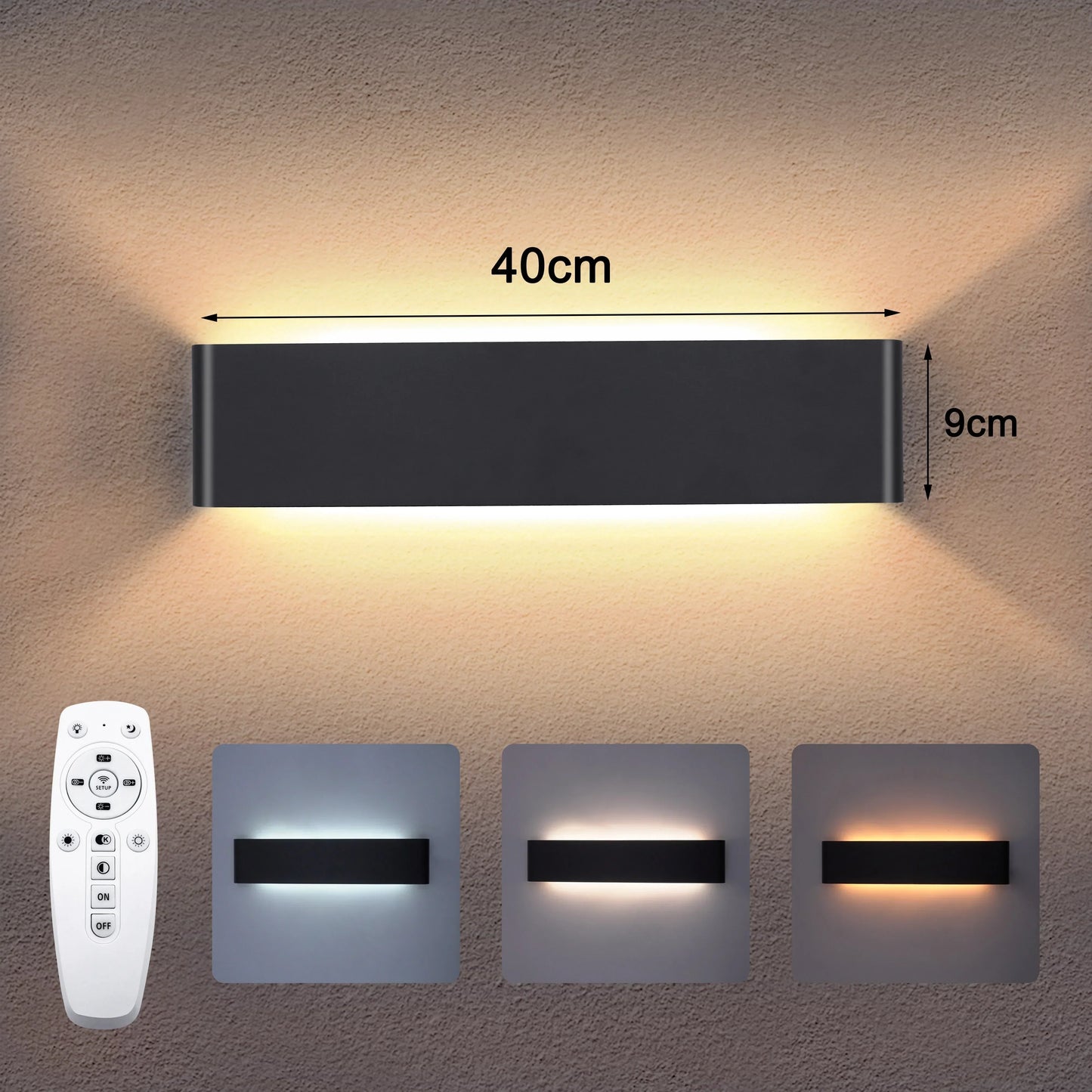 | Moderne LED-Wandleuchte – 16W dimmbare Wandlampe mit Fernbedienung, Auf- und Ablichtung für Schlafzimmer, Wohnzimmer und Flur