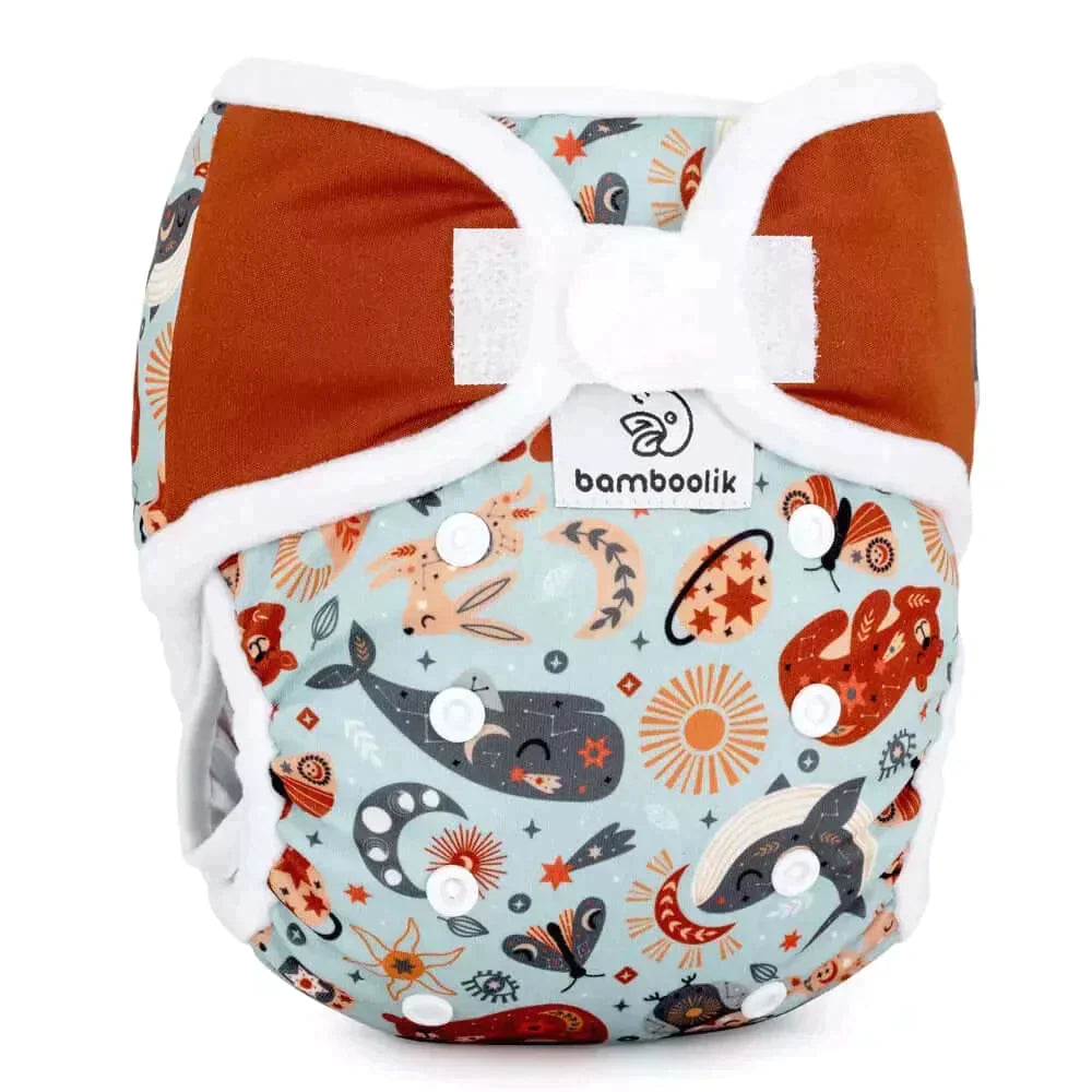 Bamboolik Duo Überhose Onesize Klett Himmlische Tiere-Braun - Windelposchi