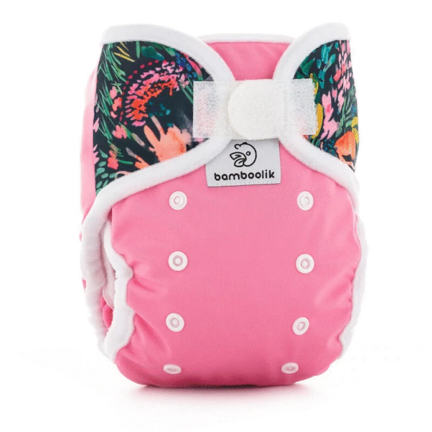 Bamboolik Duo Überhose Onesize Klett Rosa Blumen - Windelposchi