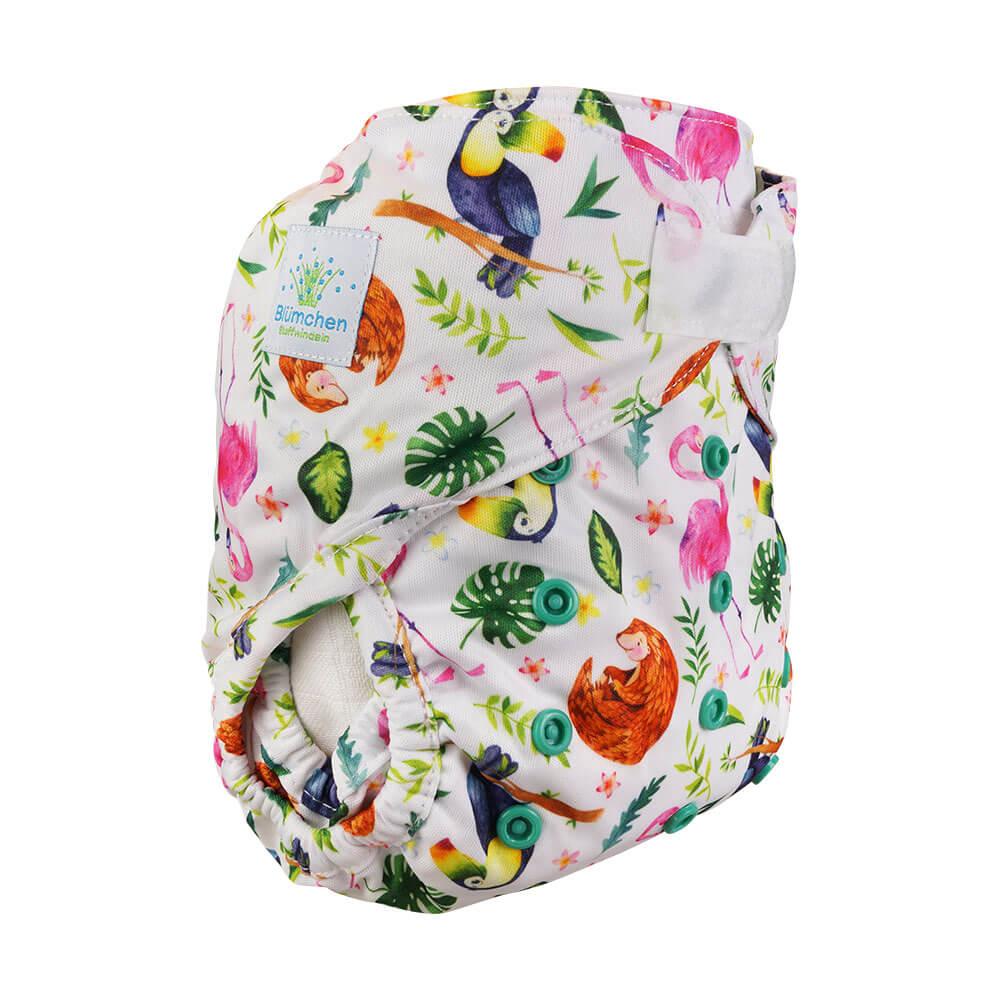 Blümchen 2in1 Überhose Onesize Klett - Flamingo - Windelposchi