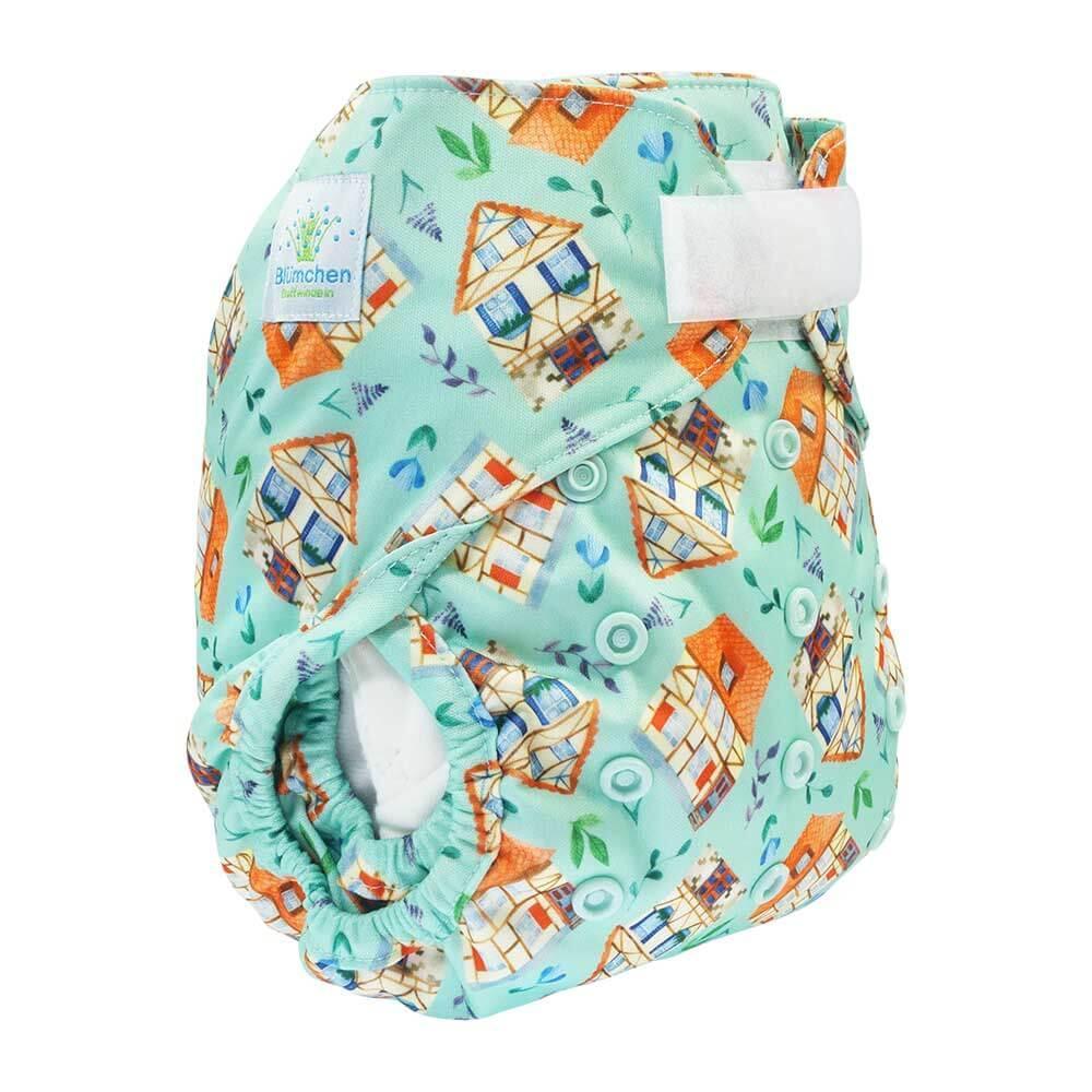 Blümchen 2in1 Überhose Onesize Klett Häuschen - Windelposchi