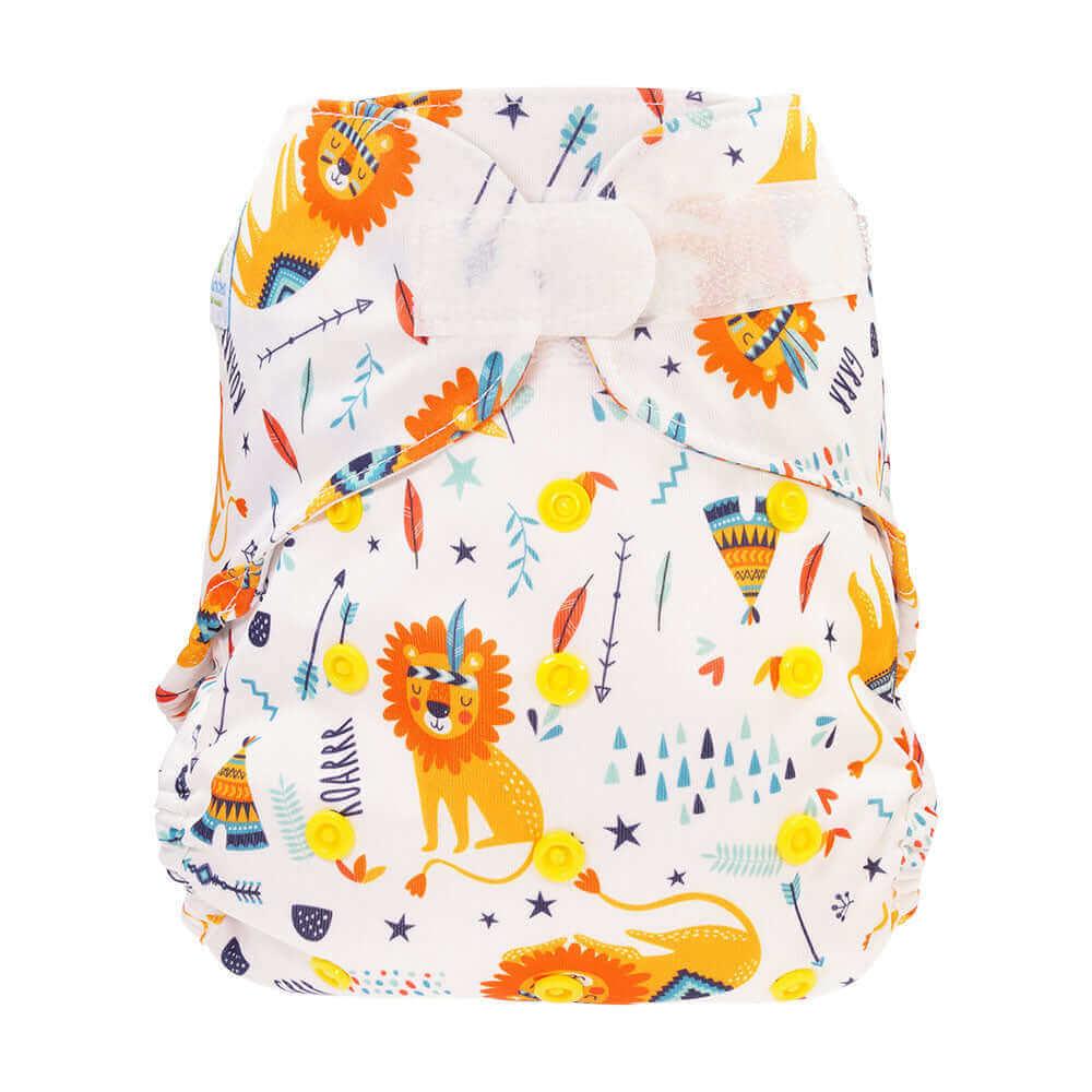 Blümchen 2in1 Überhose Onesize Klett- Schläfriger Löwe - Windelposchi