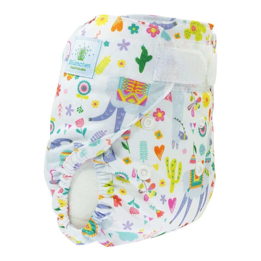 Blümchen Überhose Newborn Slimfit Lama Weiß - Windelposchi