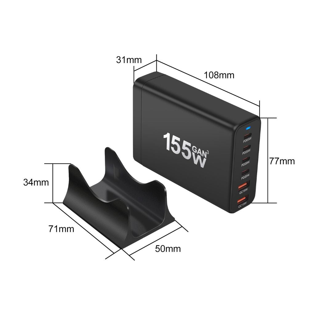 | 155W GaN 6-Port USB-C Ladegerät