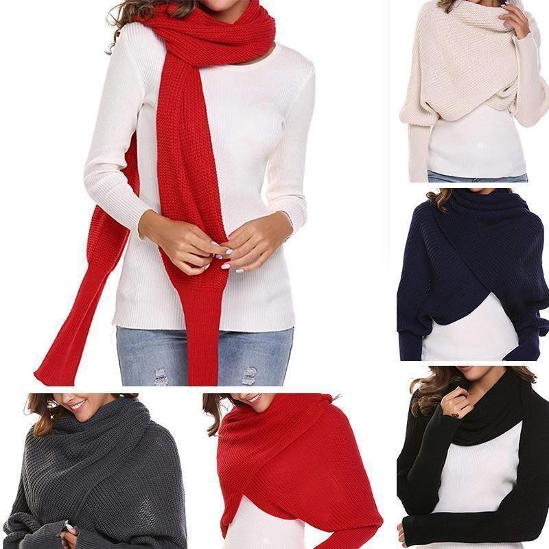 | Herbst- und Wintermode gehäkelter Strickschal mit Ärmeln
