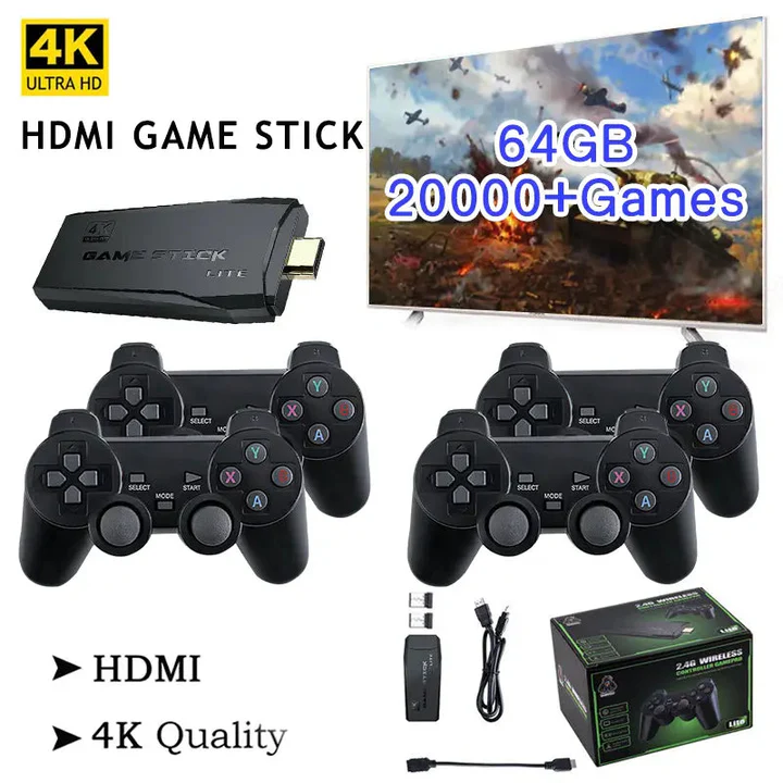| HDMI 4K TV Spielstick Konsole | 64GB mit über 20.000 Retro-Spielen & 2 kabellosen Gamepads