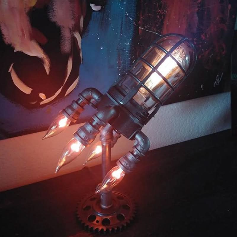 | Steampunk-Rakete Tischlampe mit Flammenlicht