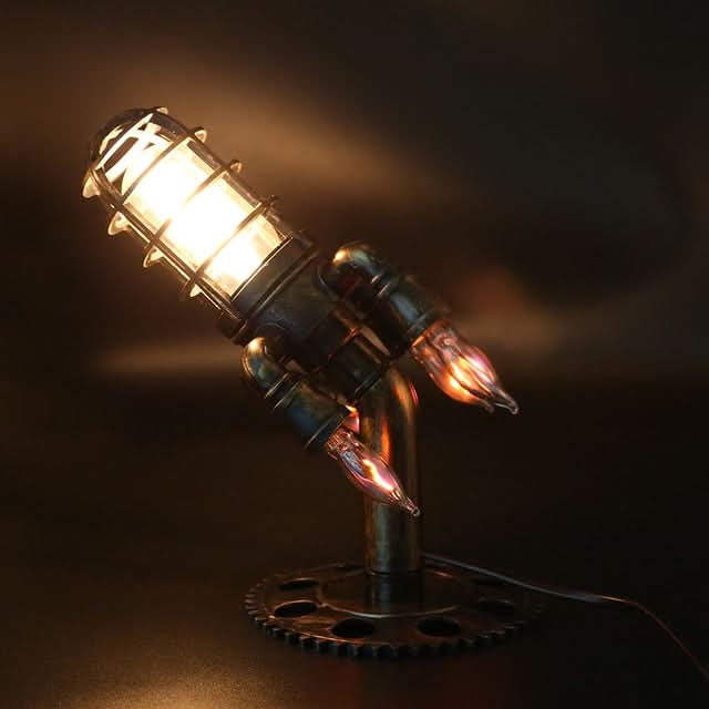 | Steampunk-Rakete Tischlampe mit Flammenlicht