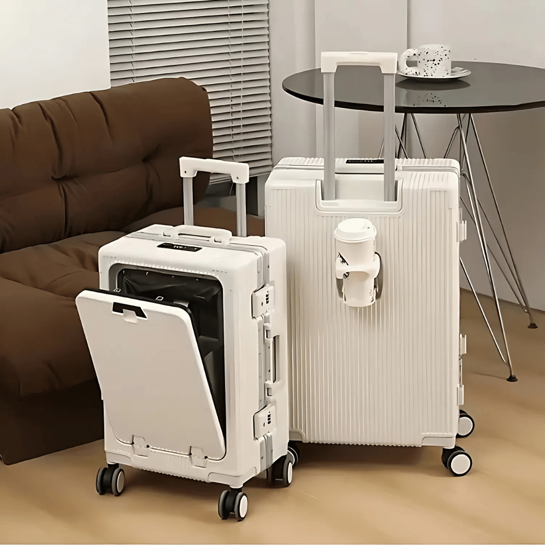 | Manhattan Pro – Hartschalen-Handgepäckkoffer mit Aluminiumrahmen, Laptopfach und USB-Anschlüssen