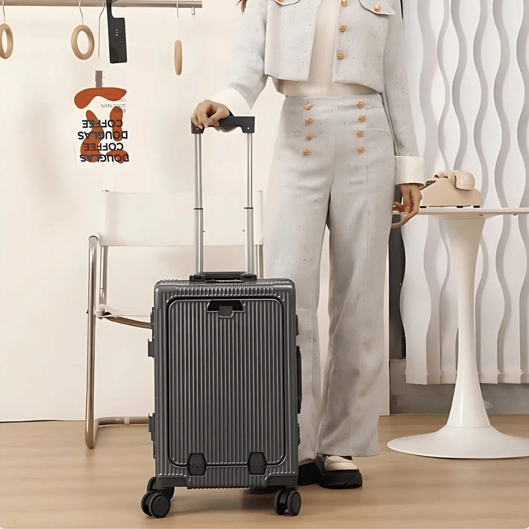 | Manhattan Pro – Hartschalen-Handgepäckkoffer mit Aluminiumrahmen, Laptopfach und USB-Anschlüssen