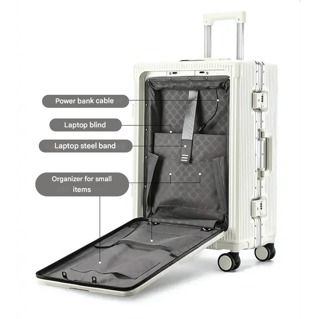 | Manhattan Pro – Hartschalen-Handgepäckkoffer mit Aluminiumrahmen, Laptopfach und USB-Anschlüssen