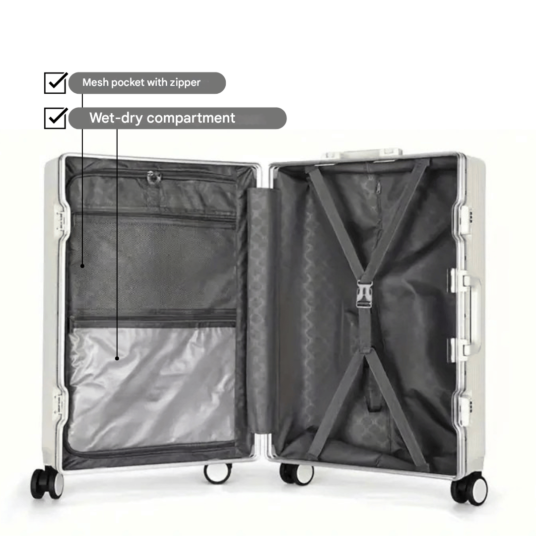 | Manhattan Pro – Hartschalen-Handgepäckkoffer mit Aluminiumrahmen, Laptopfach und USB-Anschlüssen