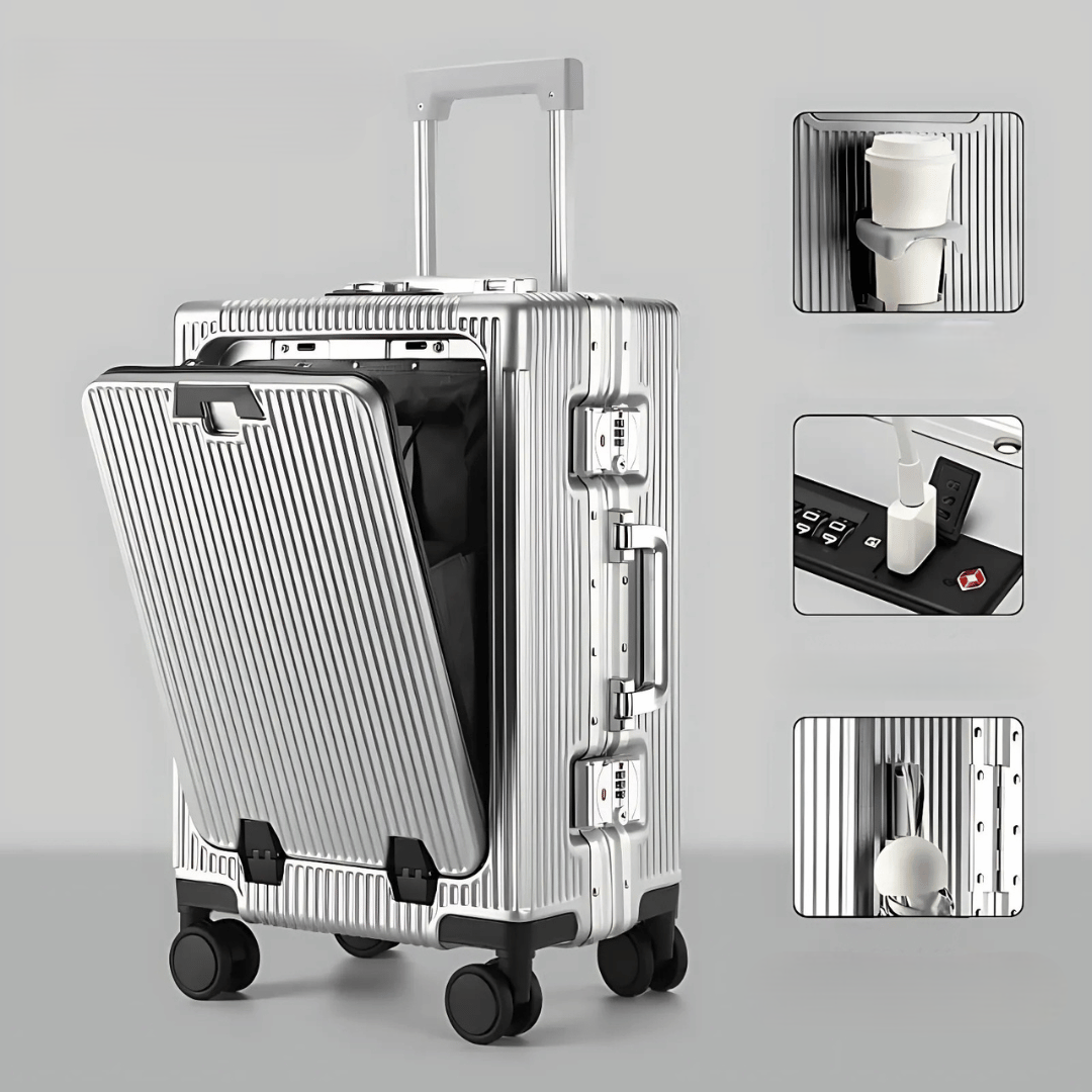 | Manhattan Pro – Hartschalen-Handgepäckkoffer mit Aluminiumrahmen, Laptopfach und USB-Anschlüssen