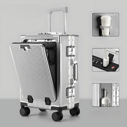 | Manhattan Pro – Hartschalen-Handgepäckkoffer mit Aluminiumrahmen, Laptopfach und USB-Anschlüssen