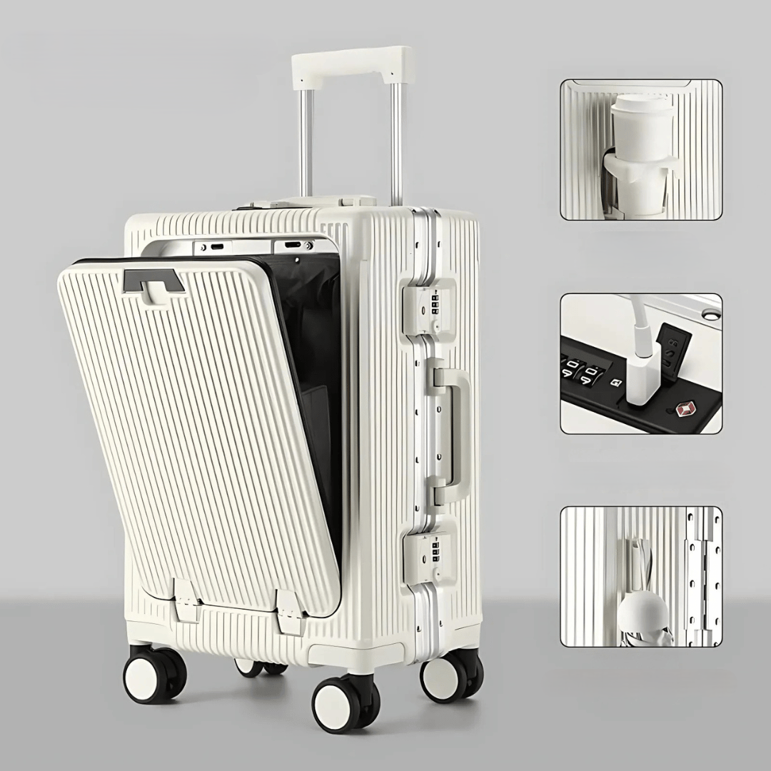 | Manhattan Pro – Hartschalen-Handgepäckkoffer mit Aluminiumrahmen, Laptopfach und USB-Anschlüssen