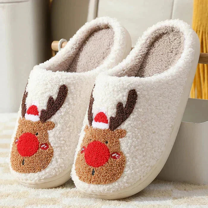 Weihnachten Rentier Hausschuhe - Soft Slip-On Hausschuhe für drinnen