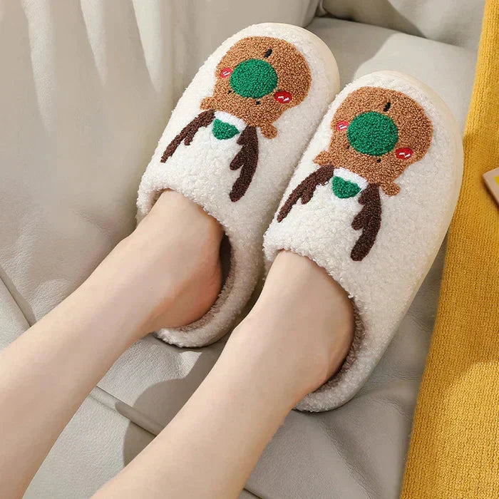 Weihnachten Rentier Hausschuhe - Soft Slip-On Hausschuhe für drinnen