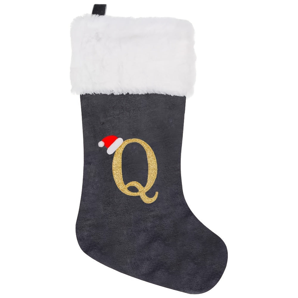 Weihnachtsstrümpfe, Samt, Monogramm Buchstabe Grau, Deko