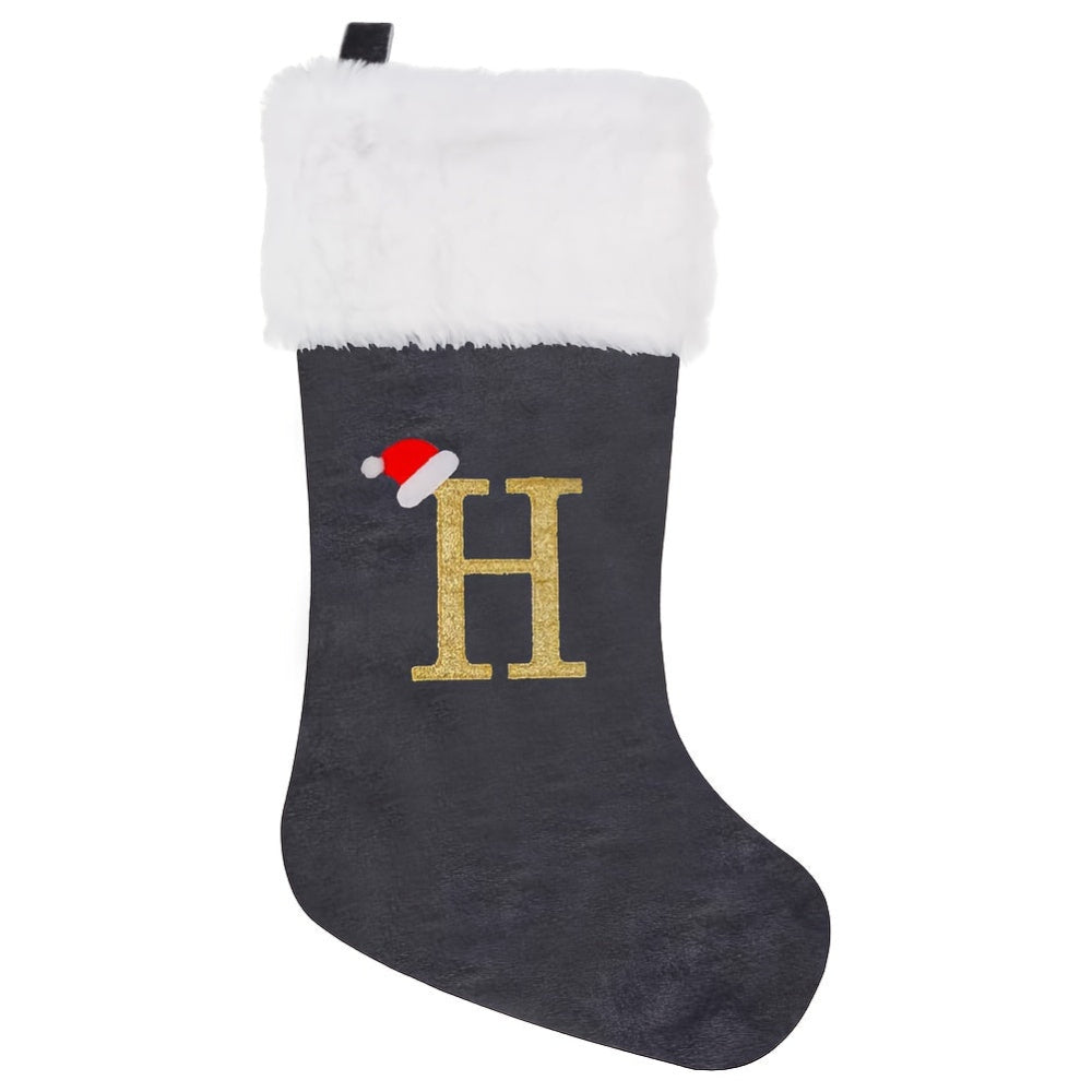 Weihnachtsstrümpfe, Samt, Monogramm Buchstabe Grau, Deko