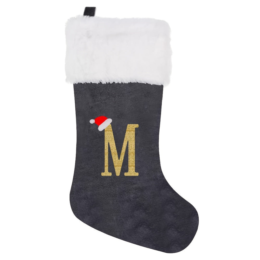 Weihnachtsstrümpfe, Samt, Monogramm Buchstabe Grau, Deko