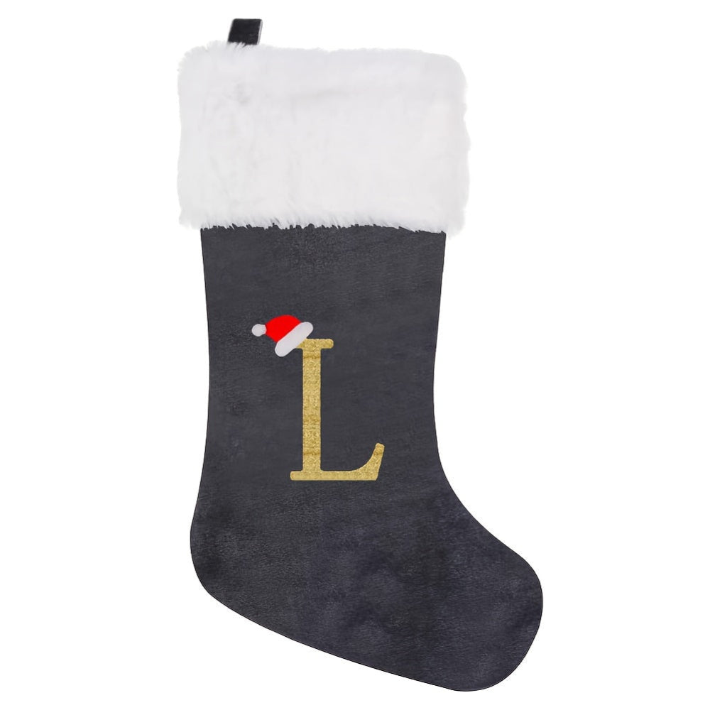 Weihnachtsstrümpfe, Samt, Monogramm Buchstabe Grau, Deko
