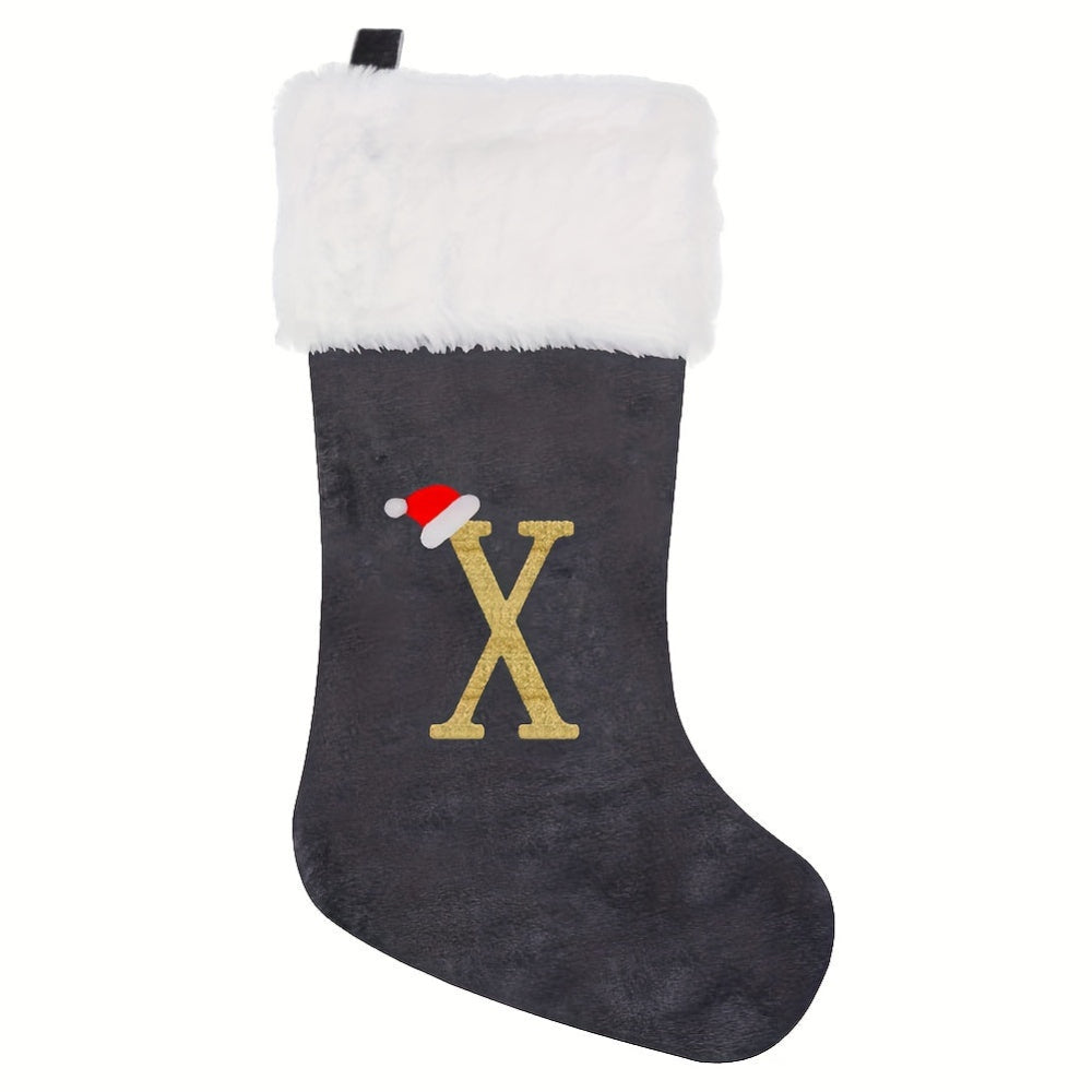 Weihnachtsstrümpfe, Samt, Monogramm Buchstabe Grau, Deko