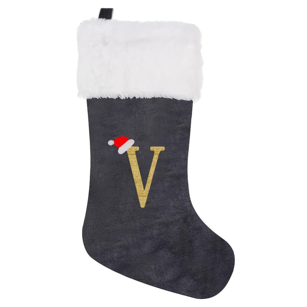 Weihnachtsstrümpfe, Samt, Monogramm Buchstabe Grau, Deko