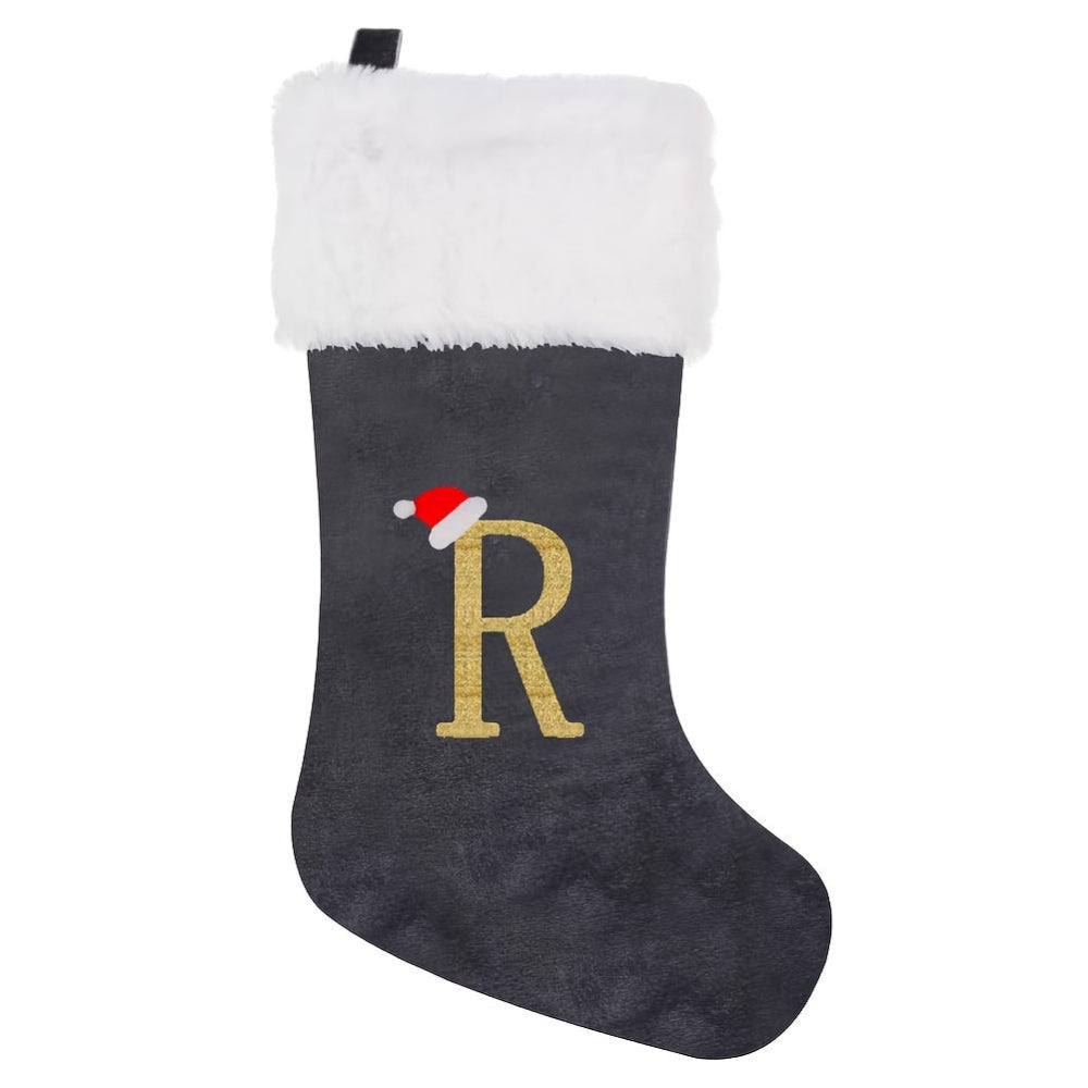 Weihnachtsstrümpfe, Samt, Monogramm Buchstabe Grau, Deko