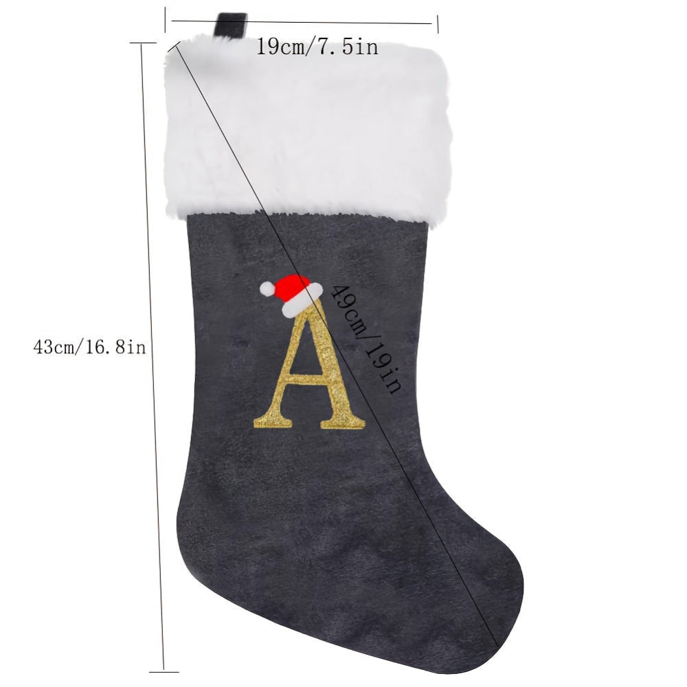 Weihnachtsstrümpfe, Samt, Monogramm Buchstabe Grau, Deko