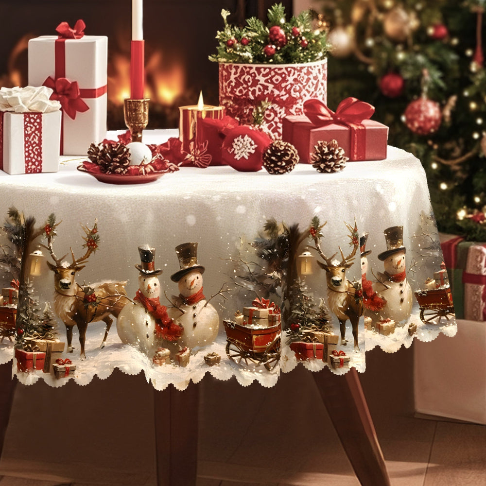 Weihnachtliche Tischdekoration, Tischdecke Schneemann & Rentier