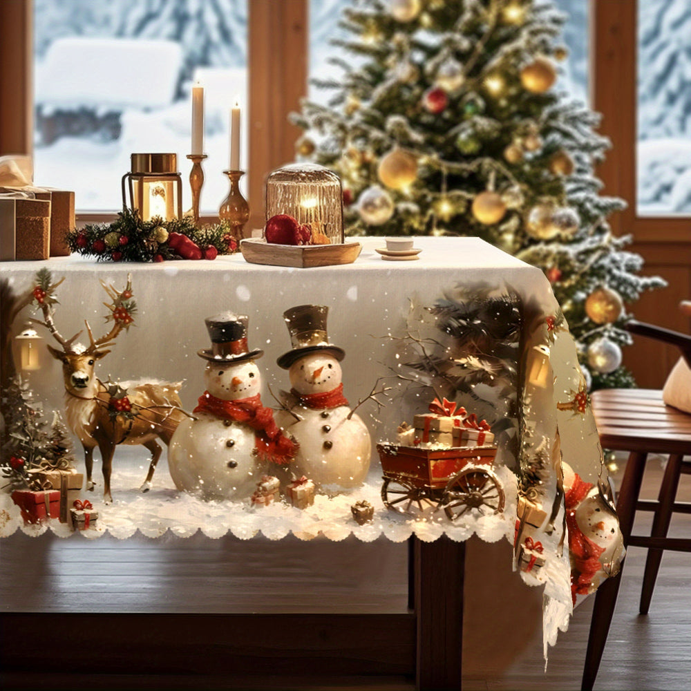Weihnachtliche Tischdekoration, Tischdecke Schneemann & Rentier