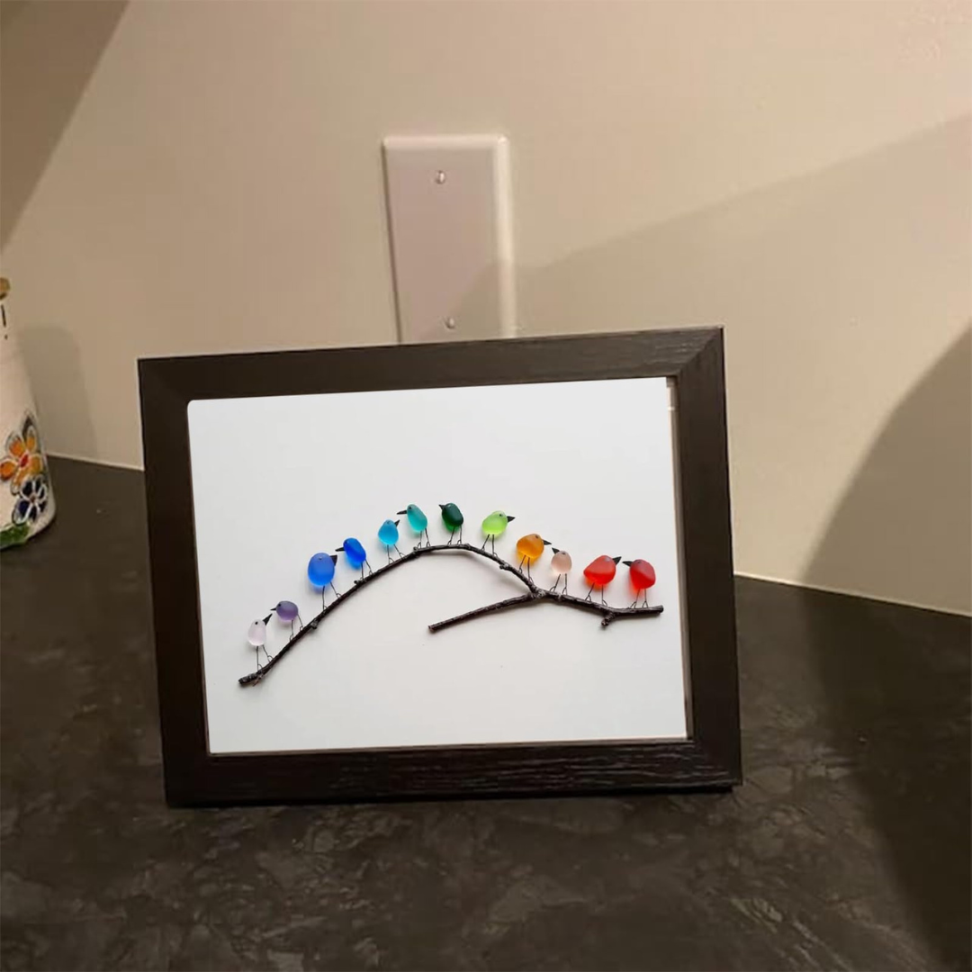 MeerglasLiebe - Handgemachtes Wandbild aus echtem Meerglas