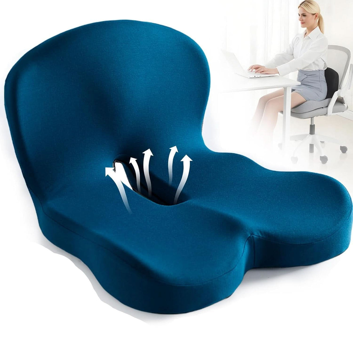 | Ergonomisches Sitzkissen mit Lendenstütze für Büro, Auto & Reisen
