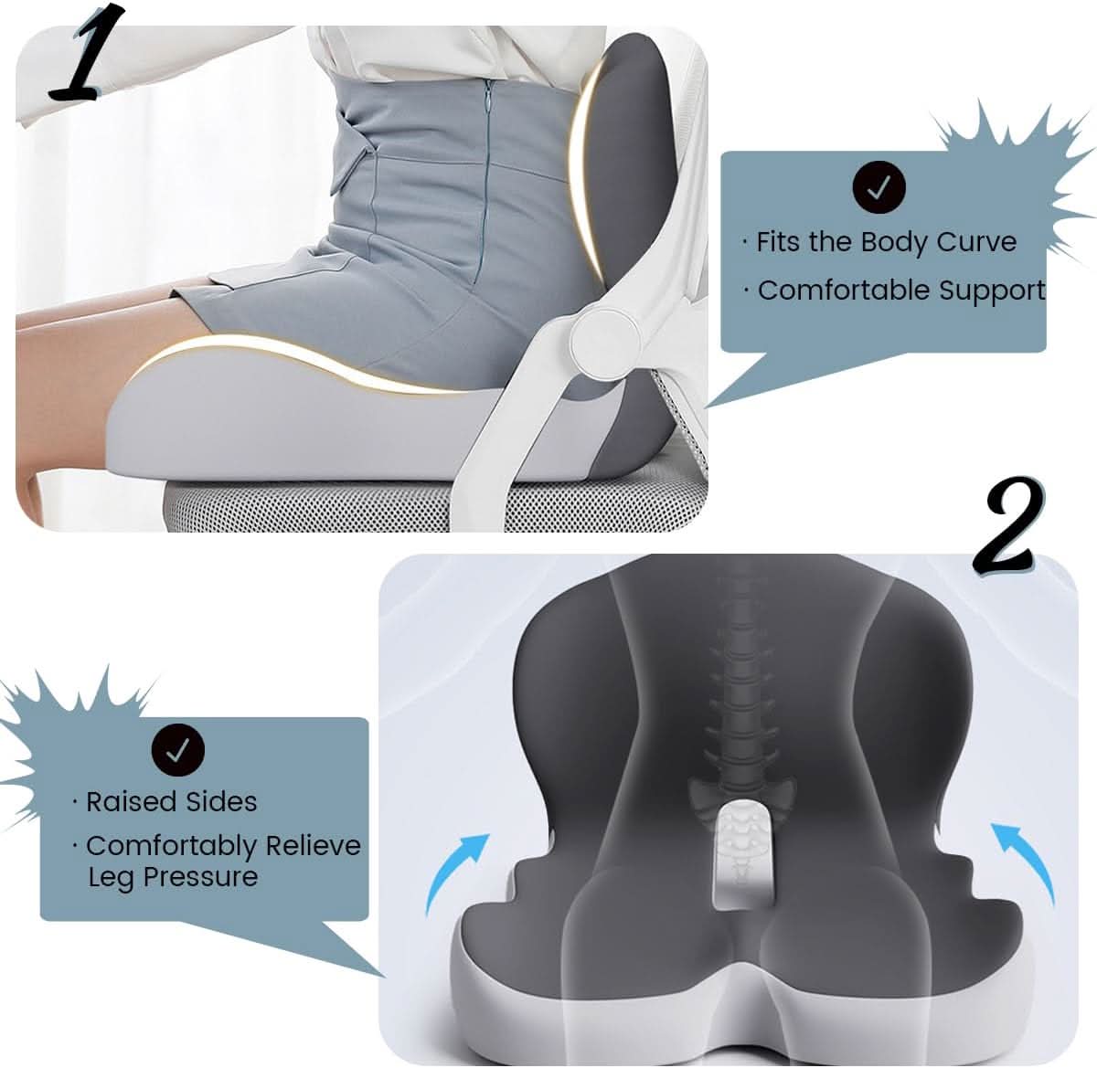 | Ergonomisches Sitzkissen mit Lendenstütze für Büro, Auto & Reisen