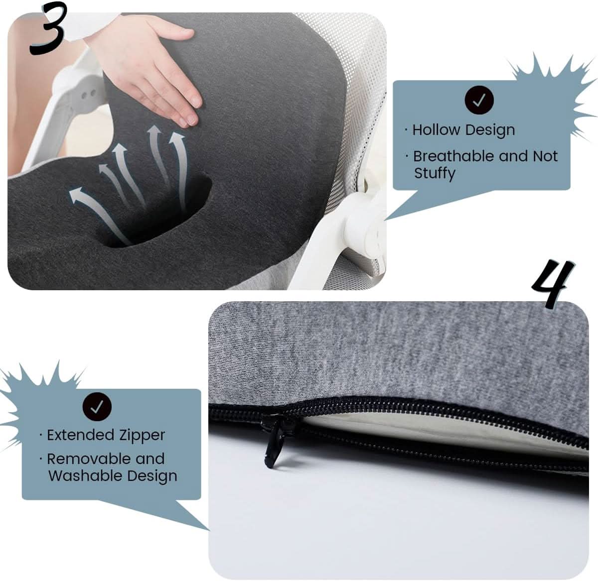 | Ergonomisches Sitzkissen mit Lendenstütze für Büro, Auto & Reisen