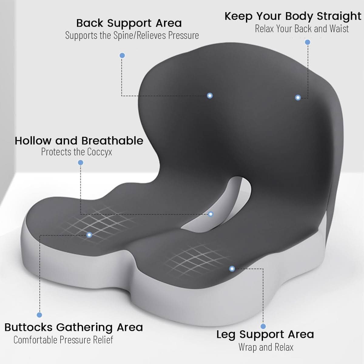 | Ergonomisches Sitzkissen mit Lendenstütze für Büro, Auto & Reisen