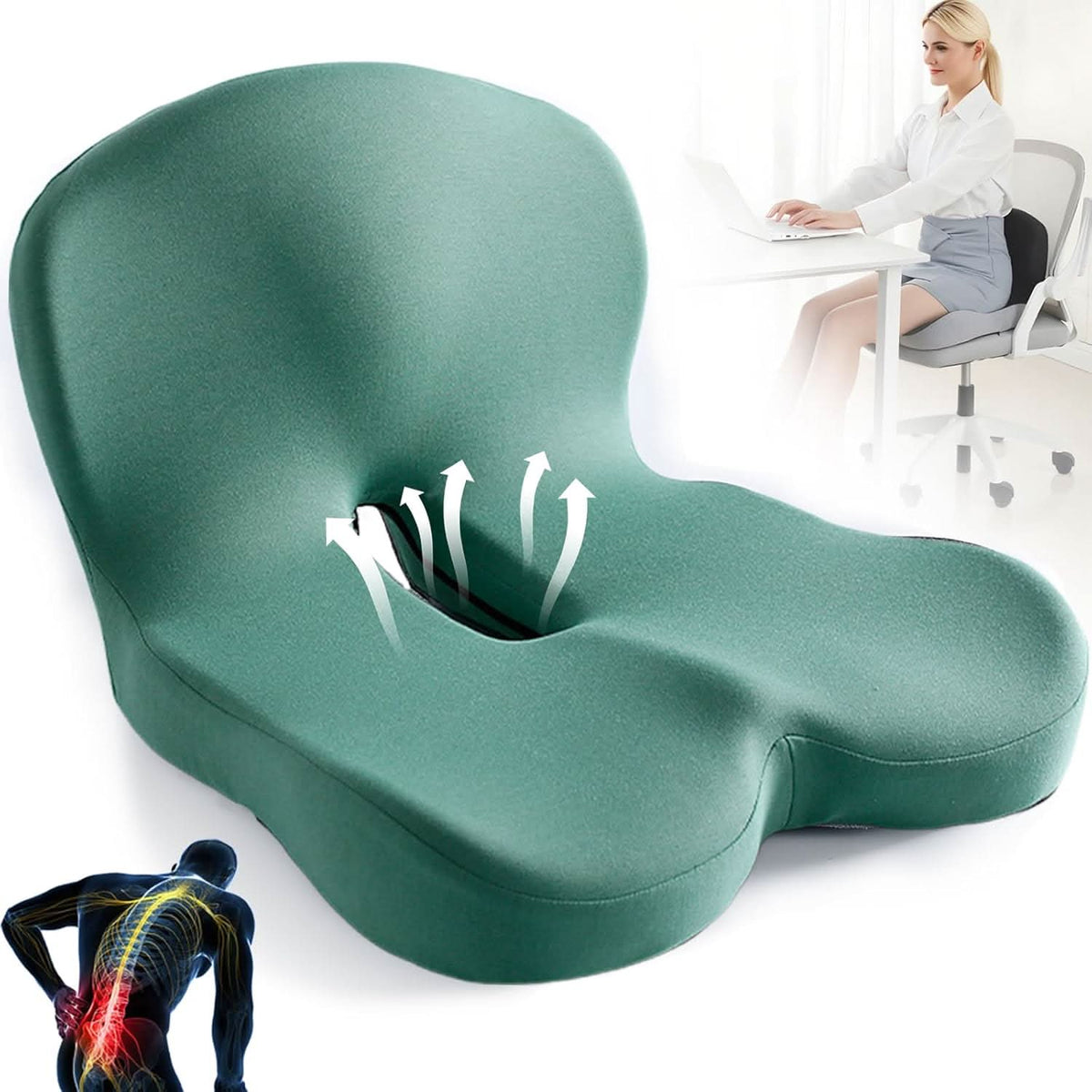 | Ergonomisches Sitzkissen mit Lendenstütze für Büro, Auto & Reisen