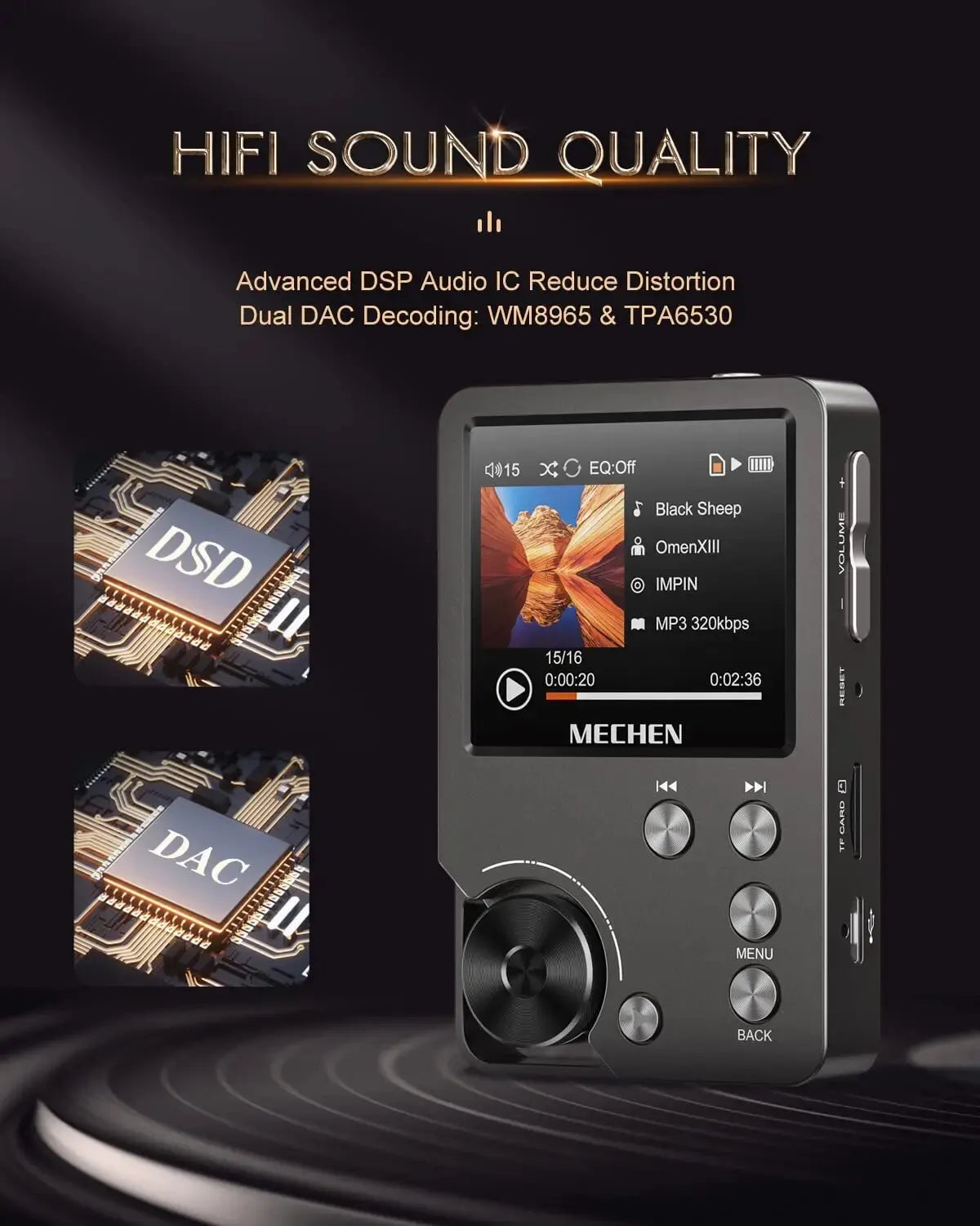 | HiFi MP3 Player MECHEN-M30 – Premium verlustfreies Audio mit 64GB Speicherkarte, unterstützt bis zu 256GB
