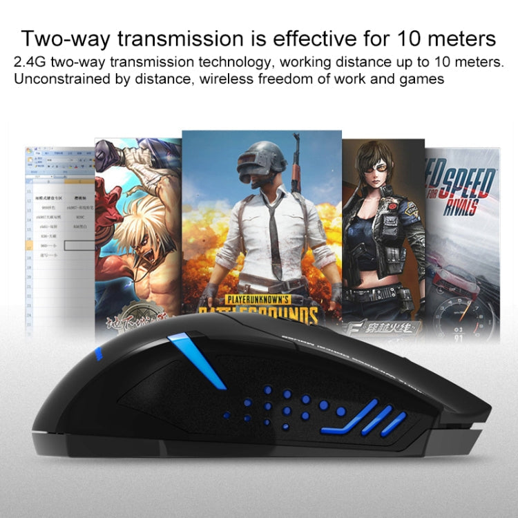| ET X-08 7-Tasten 2400DPI 2.4G Wireless Stille Gaming Maus mit USB-Empfänger & Farbige Hintergrundbeleuchtung (Schwarz)