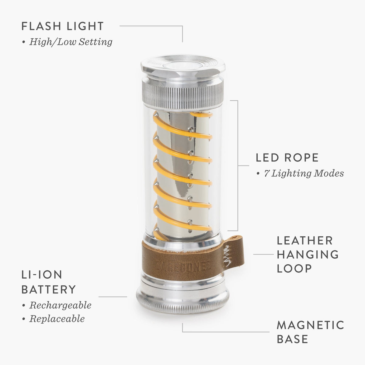 Edison Light Stick – Mehrzweck-Laterne und Taschenlampe mit USB-C-Aufladung und 7 Leuchtmodi