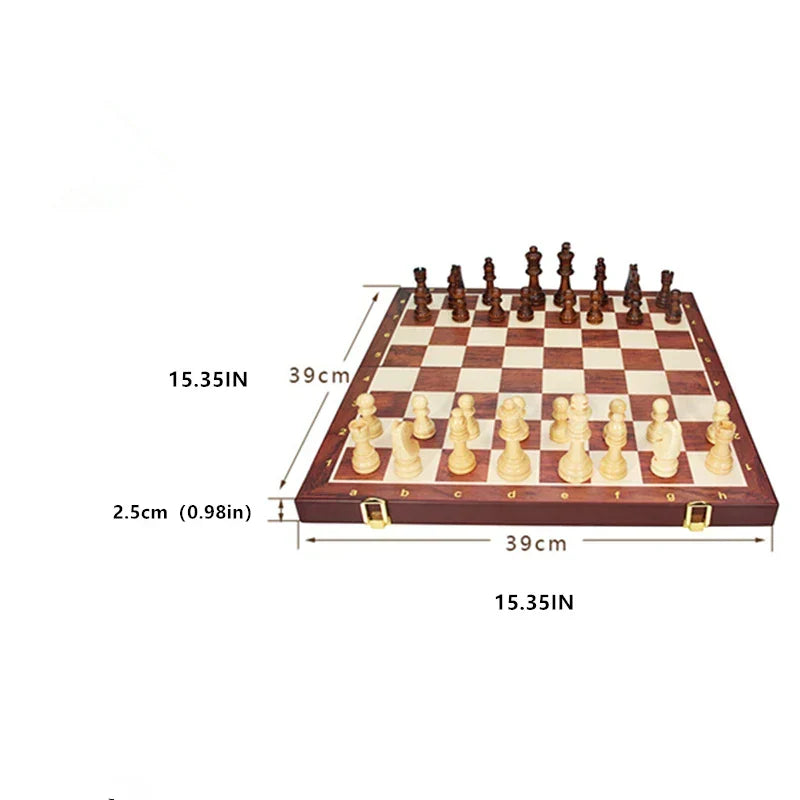 Cavalier Massivholz Schachspiel – Klappbares Holzbrett mit Handgefertigten Figuren für Strategie & Stil