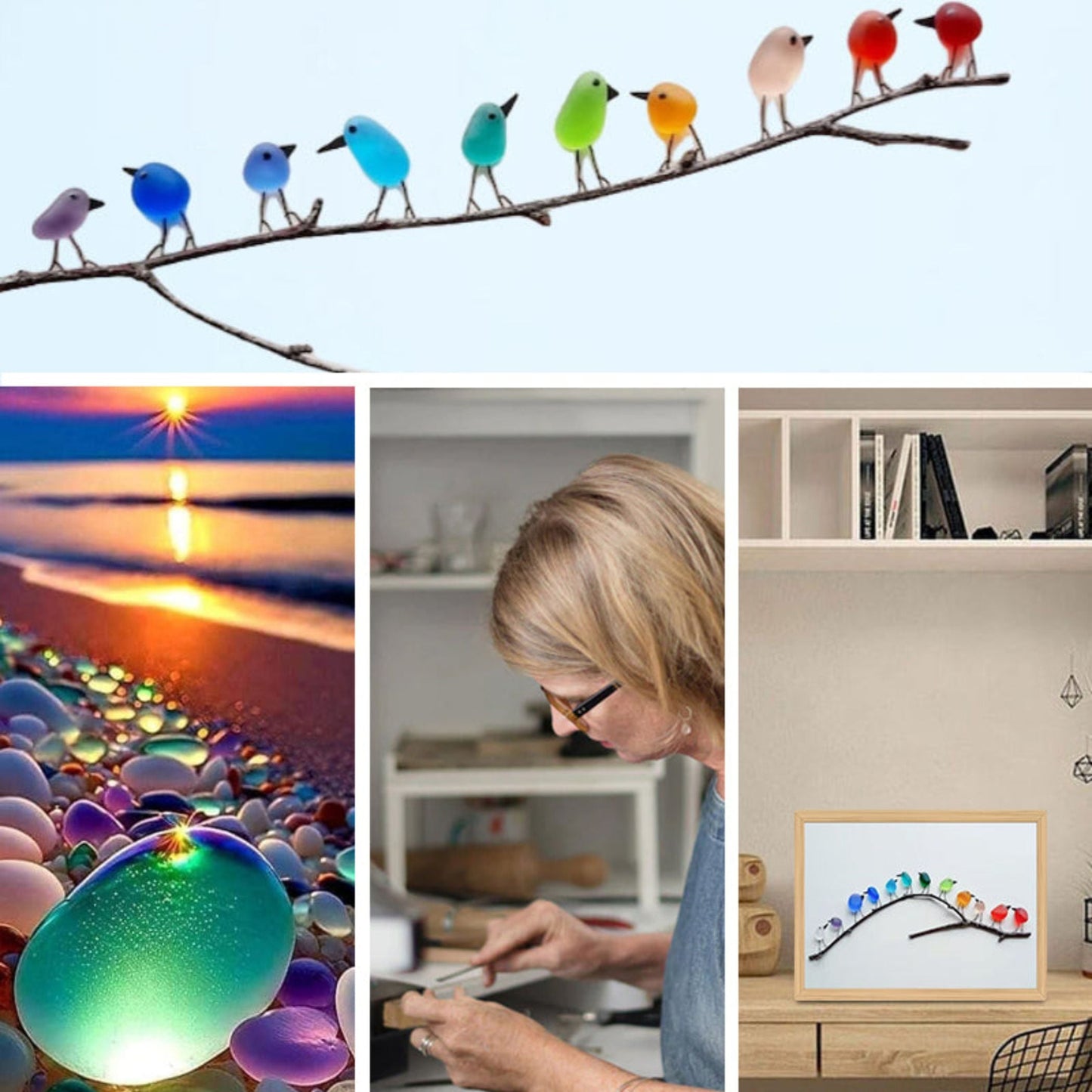 MeerglasLiebe - Handgemachtes Wandbild aus echtem Meerglas
