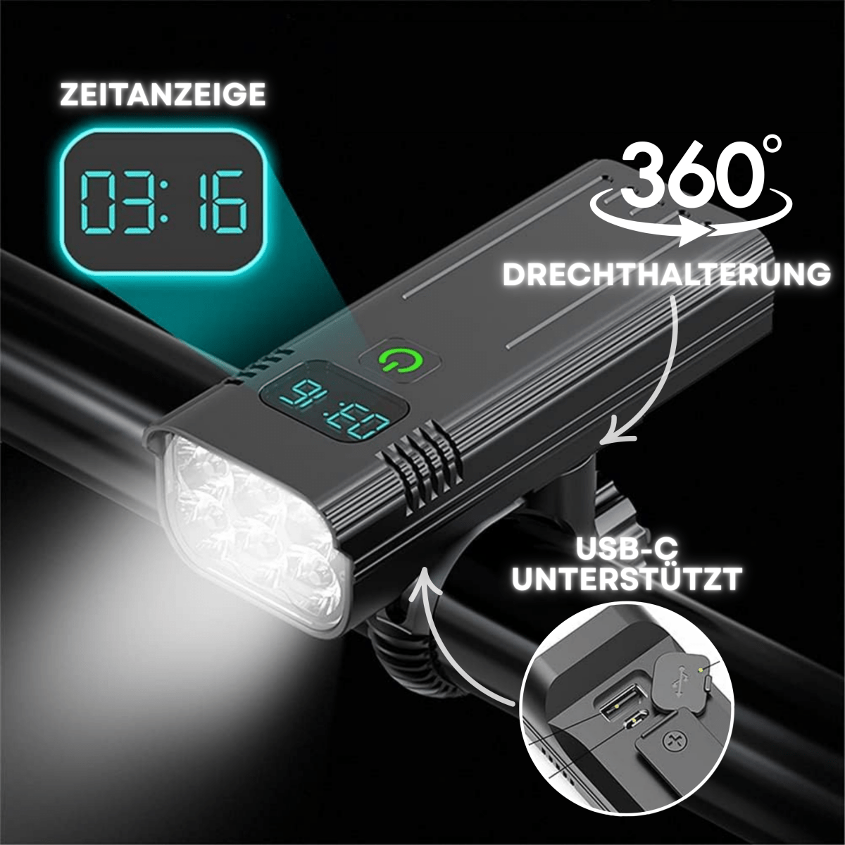 | LED-Fahrradleuchte mit 5000 Lumen für maximale Sicherheit beim Fahren in der Nacht