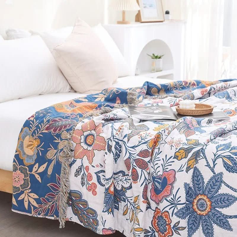| Rustikales Baumwoll-Kissen mit floralem Muster, umkehrbares Design